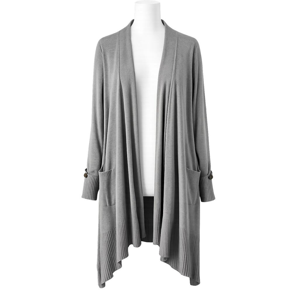 Avenue Gray Open Front Longline Duster Cardigan Pockets Women's - Plus Size 26